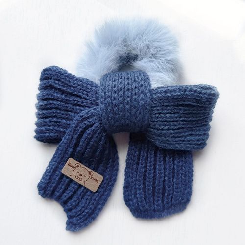 Chouchou Duveteux Pour Cheveux En Fourrure Et N?ud En Tricot Cosy Bleu