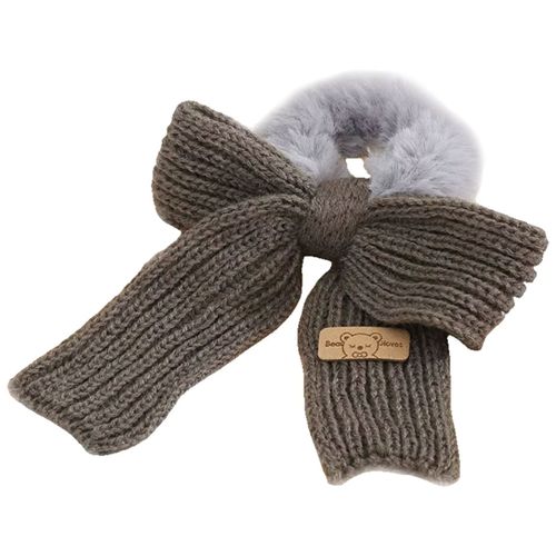 Chouchou Duveteux Pour Cheveux En Fourrure Et N?ud En Tricot Cosy Gris