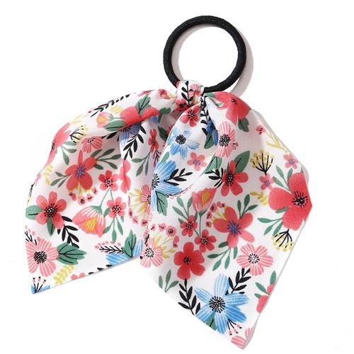Élastique Foulard Pour Cheveux À Ruban En Voile Fleuri Tropical Rose