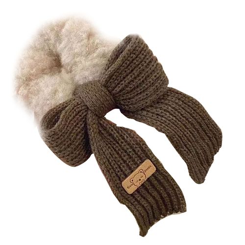 Chouchou Duveteux Pour Cheveux En Fourrure Et N?ud En Tricot Cosy Kaki