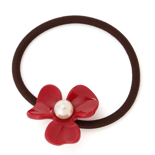 Élastique Casual Pour Cheveux Avec Fleur Ambre Nacrée Et Perle Exquis Rouge