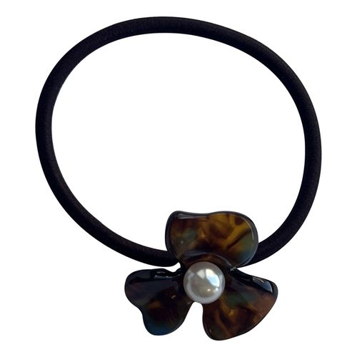Élastique Casual Pour Cheveux Avec Fleur Ambre Nacrée Et Perle Exquis Bleu Et Brun