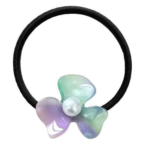 Élastique Casual Pour Cheveux Avec Fleur Ambre Nacrée Et Perle Exquis Violet Et Vert