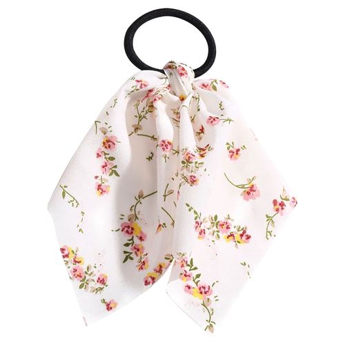 Élastique Foulard Pour Cheveux À Ruban En Voile Fleuri Romantique Blanc Neige