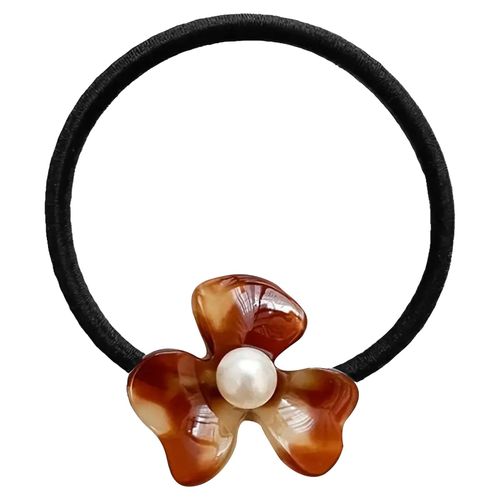 Élastique Casual Pour Cheveux Avec Fleur Ambre Nacrée Et Perle Exquis Marron