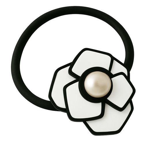Élastique Casual Pour Cheveux Avec Fleur Irisé Noir Perlé À Bordure Fine Épuré Blanc