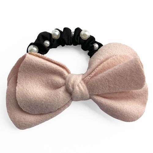 Chouchou Élégant Pour Cheveux En Satin À N?ud Et Perles Raffiné Rose