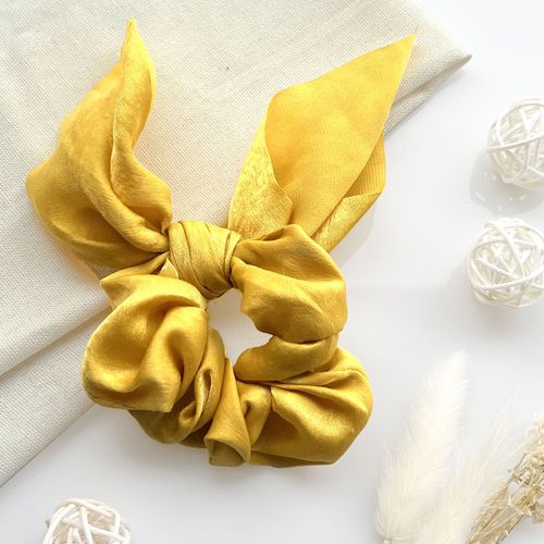 Chouchou Foulard Court Pour Cheveux En Satin Papillon Élégant Jaune