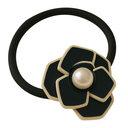 Élastique Casual Pour Cheveux Avec Fleur Irisée Noir Perlé À Bordure Fine Épuré Noir