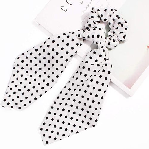 Chouchou Foulard Long Pour Cheveux En Satin À Pois Décontracté Blanc