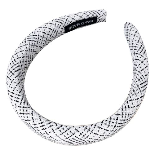 Serre-Tête Large Pour Cheveux En Tweed À Carreaux Délicat Blanc