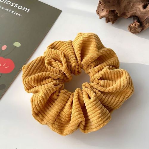 Chouchou Classique Pour Cheveux En Velours Côtelé Vintage Jaune