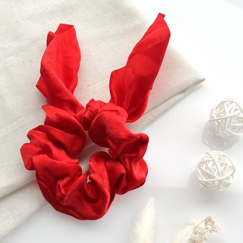 Chouchou Foulard Court Pour Cheveux En Satin Papillon Élégant Rouge