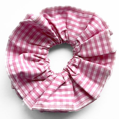 Chouchou Maxi Pour Cheveux En Tissu Plissé Vichy Vintage Rose