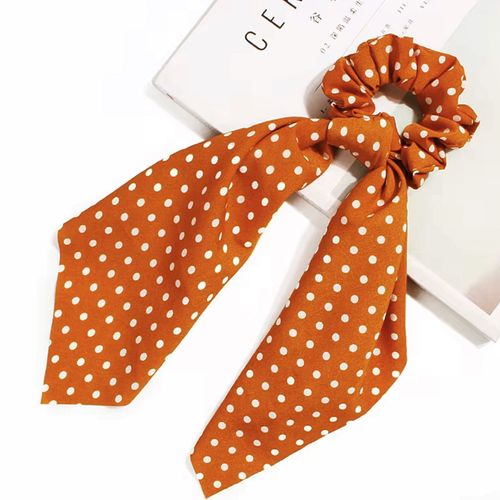 Chouchou Foulard Long Pour Cheveux En Satin À Pois Décontracté Orange