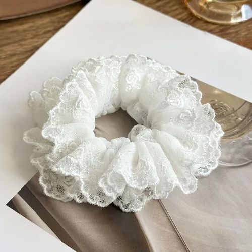 Chouchou Classique Pour Cheveux En Dentelle Brodée Délicate Blanc