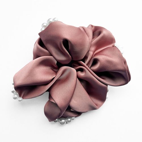 Chouchou Classique Pour Cheveux En Satin Perlé Glamour Rose