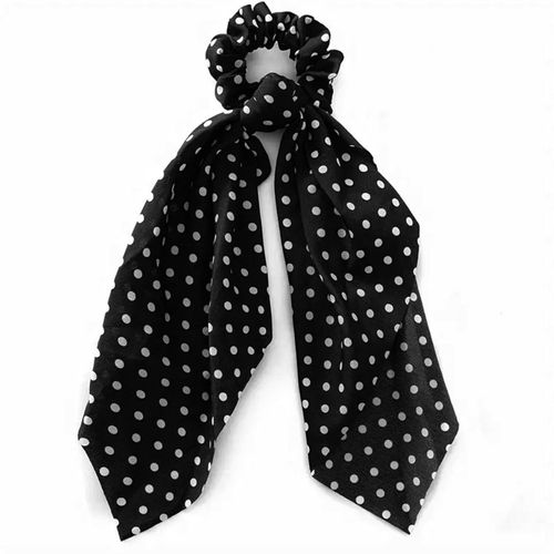 Chouchou Foulard Long Pour Cheveux En Satin À Pois Décontracté Noir