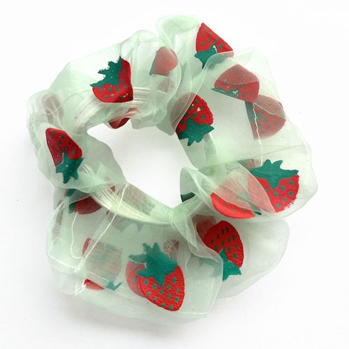 Chouchou Classique Pour Cheveux En Voile Fraise Style Japonais Vert