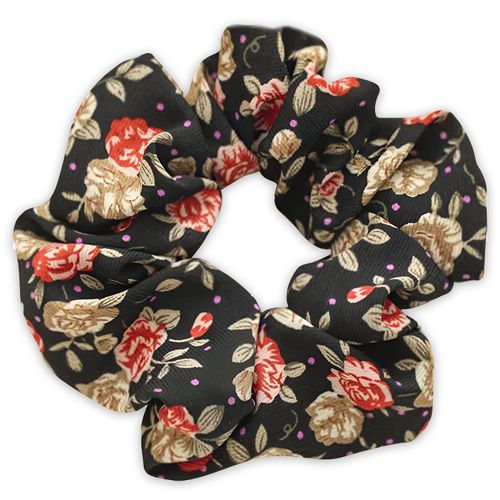 Chouchou Classique Pour Cheveux En Coton Fleuri Printanier Noir