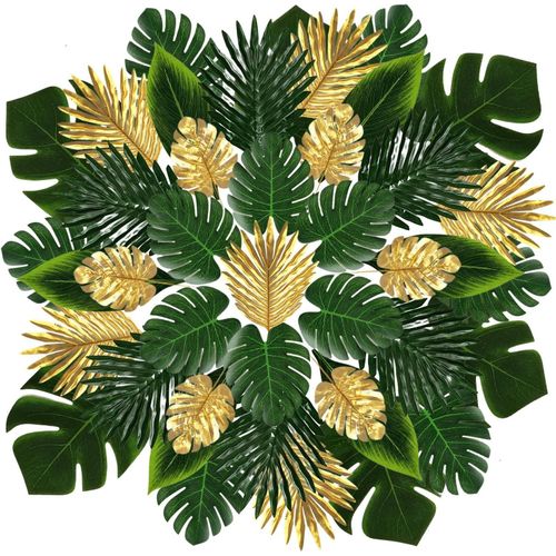 ERSHI-Feuille de Palmier 60 Pièces Artificielle Set de Table Feuille Decoration Monstère Decoration Jungle Decoration Anniversaire[12249]