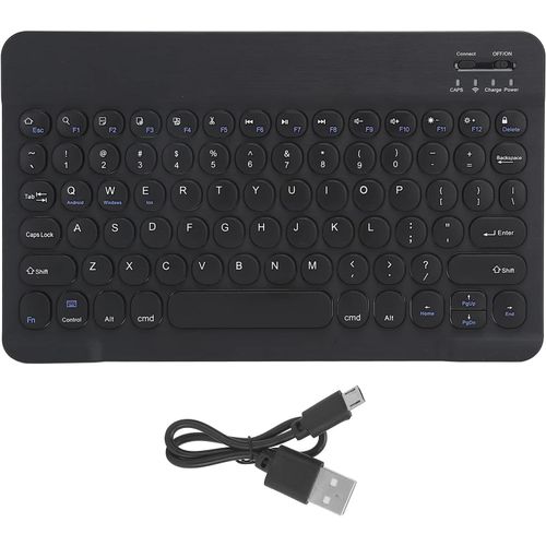 Clavier Bluetooth sans Fil, 10 Pouces Clavier Rechargeable Ultra-Mince Clavier de Style Ciseaux Accessoires Informatiques RoundCap pour Smartphones, Tablettes, Ordinateurs Portables(Le Noir)