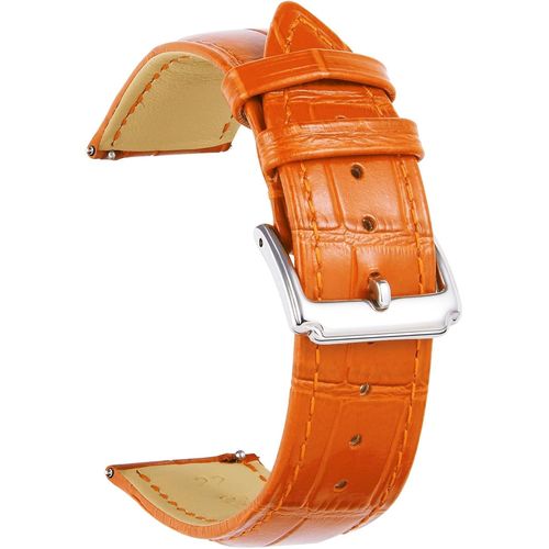 Bracelet De Montre En Cuir Véritable Remplacement Bracelets Montres À Dégagement Rapide Pour Homme Femme - 15mm - Orange