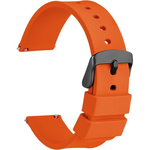 Bracelets De Montres Silicone Avec Boucle Noire, Remplacement Dégagement Rapide Pour Femme Homme 20mm - Orange
