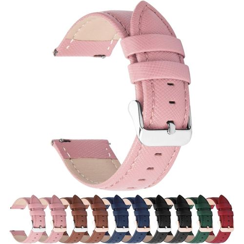 Bracelet De Montre En Cuir Véritable,Cross Montre Bracelet Homme Femme À Dégagement Rapide,20mm Rose Foncé+Boucle Argent