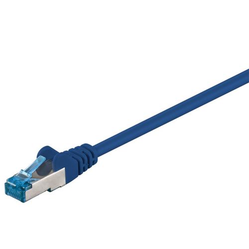 Câble patch CAT 6a - Double blindage - S-FTP jusqu'à 10 000 Mbit/s - 500 MHz - Sans halogène - Fiche RJ-45 - Contacts plaqués or - 15 m - Bleu