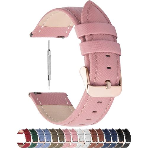 Bracelet De Montre En Cuir Véritable,Cross Montre Bracelet Homme Femme À Dégagement Rapide,20mm Rose+Boucle En Or Rose