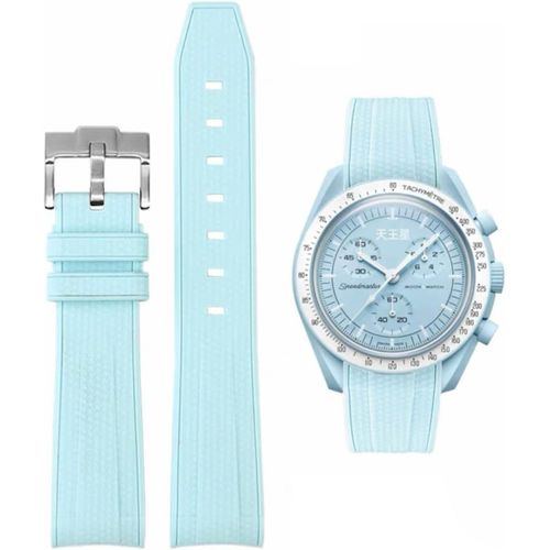 Bracelet De Montre 20mm O X Swatch Moons Montre Watch Montre Silicone Hommes En Acier Inoxydable Boucle Bracelet De Remplacement Bracelet Original O Speedmaster - Bleu Clair