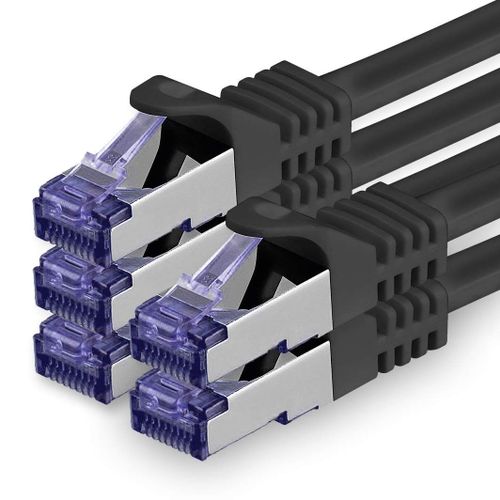 Cat.7 Câble réseau 1m - Noir - 5 pièces Cat7 Câble Ethernet PoE Lan 10 Gb s S-FTP PIMF Set Patch Cat 7 Câble brut avec connecteur Rj 45 Cat.6a
