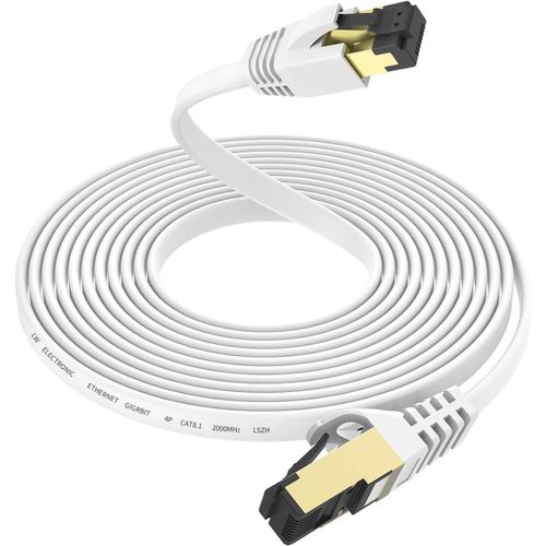 Plat 5m Câble réseau Ethernet CAT 8 LSZH à haute vitesse de 40 Gbps 2000 MHz câble de raccordement S/FTP compatible avec PS5 XBOX Switch ordinateur portable routeur modem TV RJ45