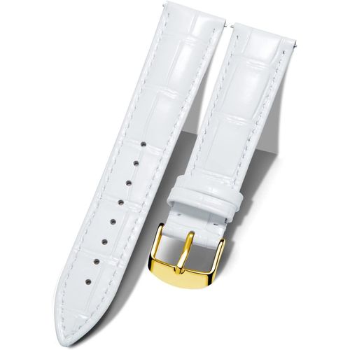 20mm Bracelet De Montre En Cuir Crocodile Véritable Remplacement Montre Bracelet À Dégagement Rapide Etanche - G-Blanc