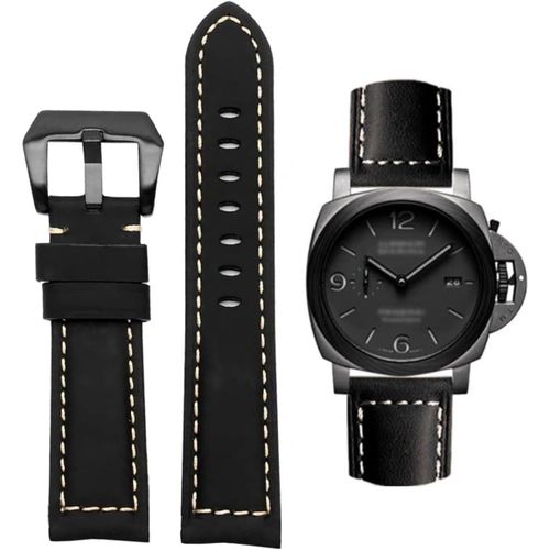 Bracelet De Montre, Bracelet De Remplacement En Cuir Vintage, Bracelet Pour Montres, Bracelet De Remplacement En Cuir Véritable Doux Étanche Avec Outils 22mm - Noir-Noir