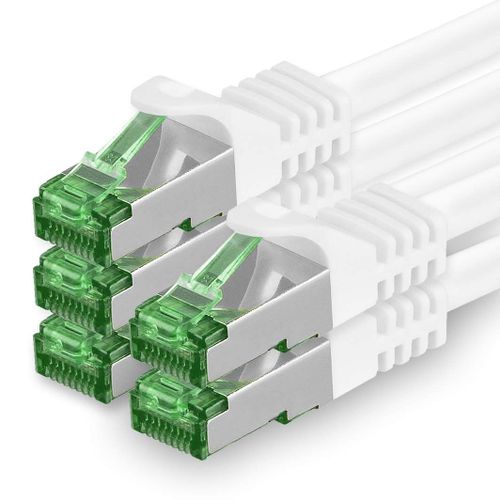 Cat.7 Câble réseau 1m - Blanc - 5 pièces Cat7 Câble Ethernet PoE Lan 10 Gb s S-FTP PIMF Set Patch Cat 7 Câble brut avec connecteur Rj 45 Cat.6a
