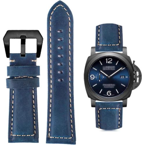 Bracelet De Montre, Bracelet De Remplacement En Cuir Vintage, Bracelet Pour Montres, Bracelet De Remplacement En Cuir Véritable Doux Étanche Avec Outils 22mm - Bleu-Noir