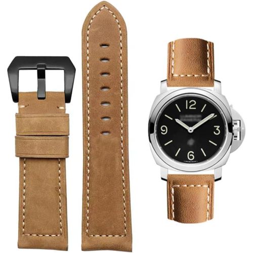 Bracelet De Montre, Bracelet De Remplacement En Cuir Vintage, Bracelet Pour Montres, Bracelet De Remplacement En Cuir Véritable Doux Étanche Avec Outils 24mm - Kaki Noir