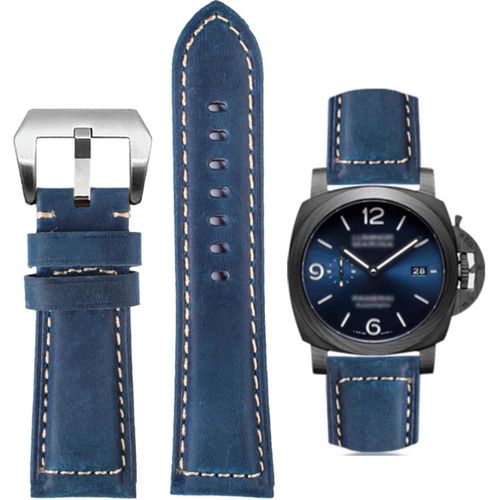 Bracelet De Montre, Bracelet De Remplacement En Cuir Vintage, Bracelet Pour Montres, Bracelet De Remplacement En Cuir Véritable Doux Étanche Avec Outils 22mm - Bleu
