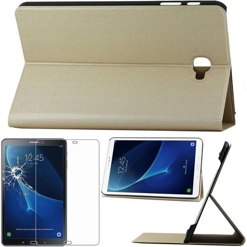Housse Compatible Avec Samsung Galaxy Tab A6 A 10.1 (2018, 2016) T580 T585 Etui Coque Auto Veille Slim Smartcase Support, Or/Doré +Verre Trempé [Appareil: 254.2 X 155.3 X 8.2mm, 10.1'']