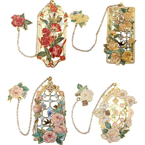 Lot De 4 Marque-Pages En Métal Pour Lire Les Femmes,Jolis Marque-Pages Pour Femmes,Beaux Marque-Pages En Métal,Marque-Pages Pour Rose Rouge,Rose Blanche,Rose Rose Et Rose Jaune (Bkm-043