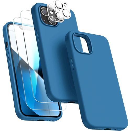 [5 In 1 Case Designed For Iphone 13,With 2 Screen Protector + 2 Camera Lens Protector,Ultra Thin Liquid Silicone Shockproof Protective Case [Lining In