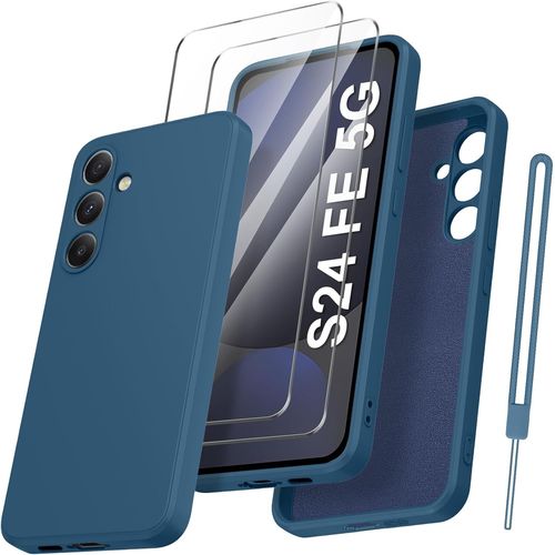 Protective Camera Case For Samsung Galaxy S24 Fe 5g With 2 Pieces Tempered Glass,Case For Samsung Galaxy S24 Fe Protective Silicone Shockproof Slim Soft Blue