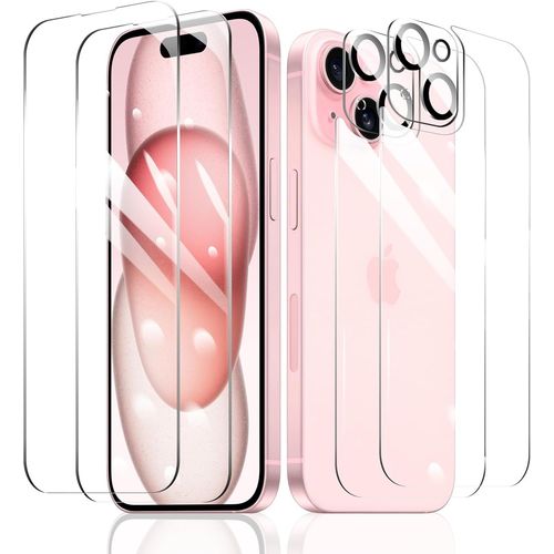 2 X Screen Protector Films For Iphone 15 + 2 X Rear Camera Lens Protection + 2 X Rear Tempered Glass Accessories,Hd 9h Hardness Glass,Compatible Case