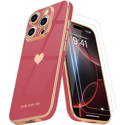 Case Compatible With Iphone 16 Pro Case + 2 Screen Protector,Girl Case,Electroplated Camera Protective Case For Iphone 16 Pro,Camellia Red