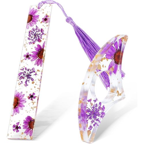 2 Pack Resin Dried Flower Page Holder Bookmark With Tassel,Book Accessories For Reading Lovers,Gift For Bookworm,Readers,Literary,