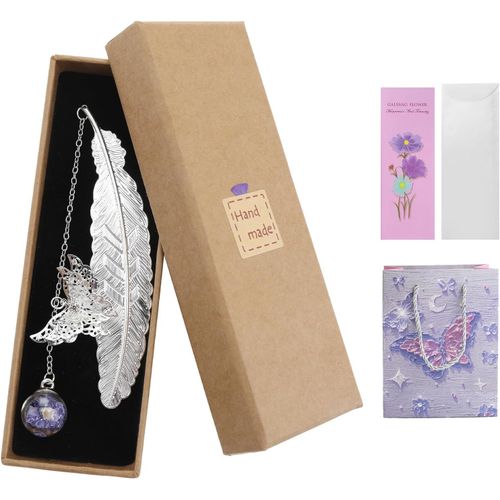 Marque-Page En Métal Argenté Avec Breloque Papillon 3d Pour Femme,Marque-Page Avec Pendentifs Pour Enseignante,Maman,Épouse,Amie,Amatrices De Livres,Anniversaire,Noël (Violet Avec Boîte Cadeau,