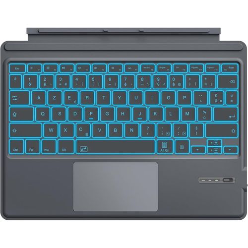 Clavier Français Compatible avec Microsoft Surface Pro 7 Plus/Pro 7/Pro 6/Pro 5/Pro 4/Pro 3, Clavier AZERTY Bluetooth avec Pavé Tactile, Rétroéclairage LED 7 Couleurs, Batterie Rechargeable