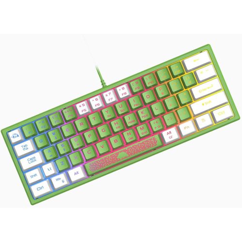Mini 60% Clavier de Jeu, Câblé USB Gaming Keyboard, Rétroéclairé RGB Clavier Semi-Mécanique à Membrane Portable Compact 62 Touches Double Color Keycaps QWERTY pour PC, Mac, Laptop-Noir & Vert